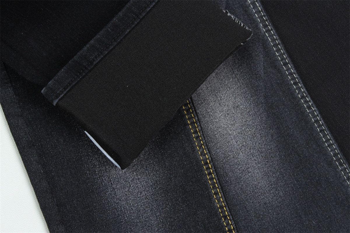Full Lycra Satin Weave Black Black High Stretch Denim Fabric