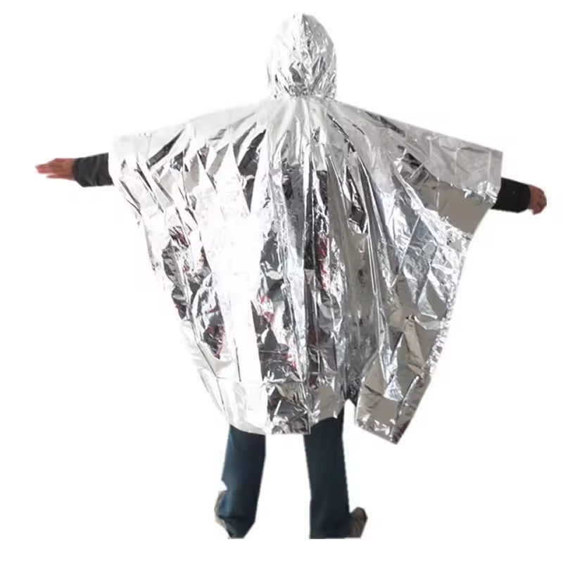 Camping Survival Cold Insulation Blankets Cloak Waterproof Thermal Raincoat Aluminum Disposable Emergency Foil Poncho