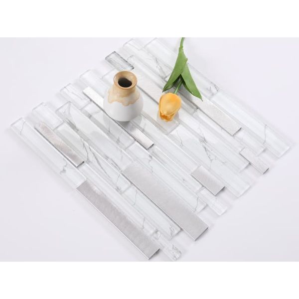 Inkjet Light Gray Silver Gold Glitter Kitchen Backsplash Long Glass Subway Tile Mosaics