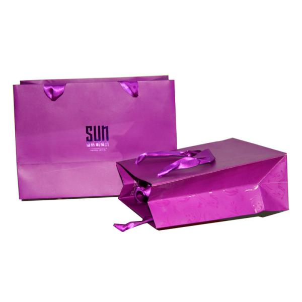 1c Printing Sun 210g Purple Art Paper Gift Bag, Ribbon Handle Shopping Bags
