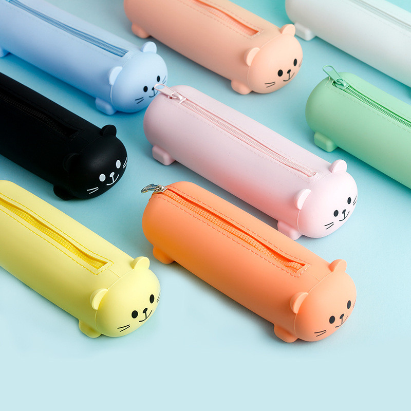 Cute Animal Silicone Pencil Case Organizer Storage Bag Waterproof Cosmetic Zipper Pouch