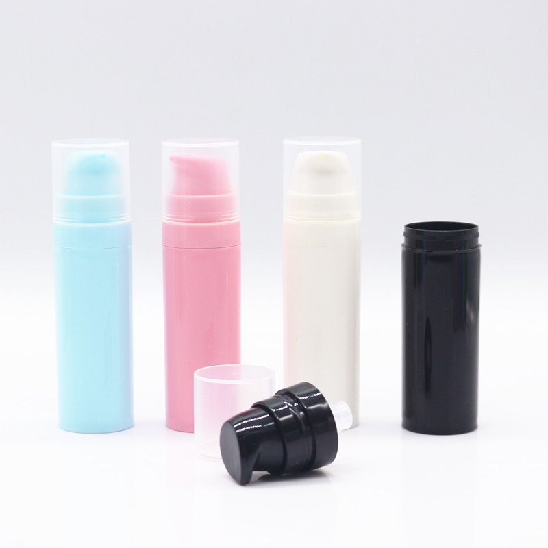 Cylindrical 15ML White PP Plastic Airless Pump Bottle With Snap Lotion Pump