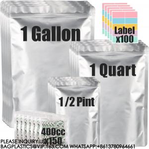 China Mylar Bags For Food Storage With Oxygen Absorbers & Labels, 10 Mil Thick 3 Sizes (1 Gallon, 1 Quart, 1/2 Pint) on sale