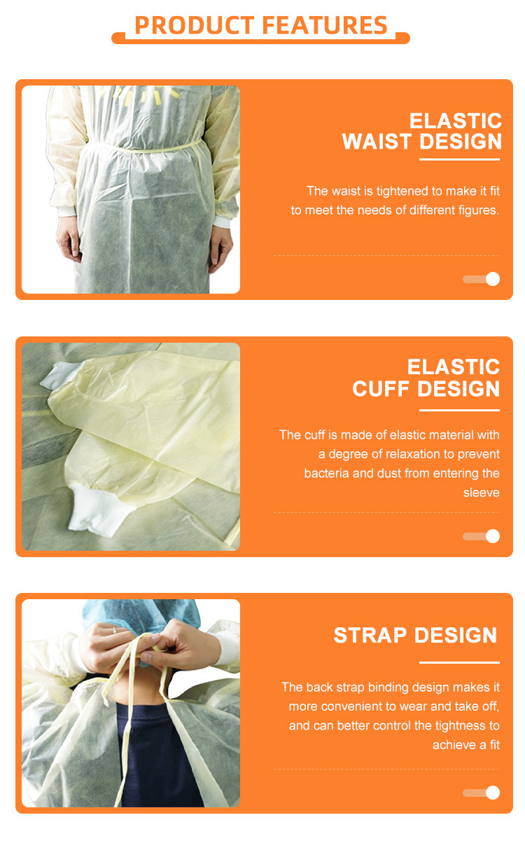 18gsm Disposable Isolation Gown , spunbond blue Polypropylene Isolation Gowns