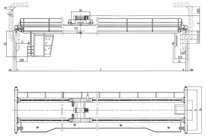 Steel Box Type 32T Workshop LH Model Double Beam Overhead Crane