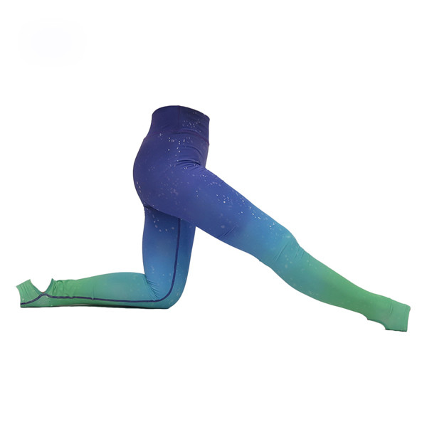 Wear Resistant Yoga Wear Clothing Ladies Yoga Pants Blue Fade To Green Color