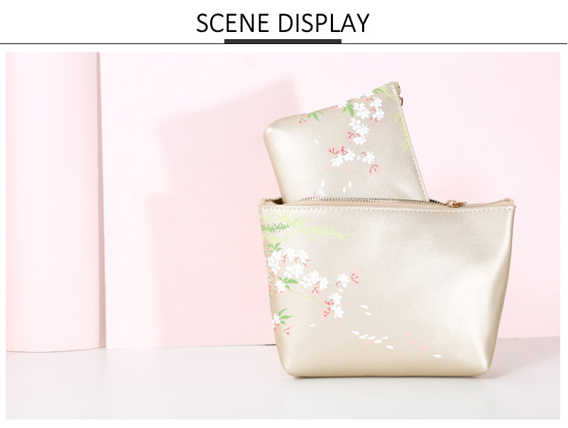 Portable Women Flower Pattern Printing PU Cosmetic Bag