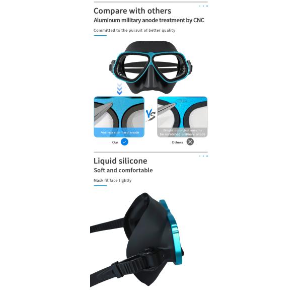 Black Silicone Face Scuba Mask Dive Goggles Aluminium Alloy Frame