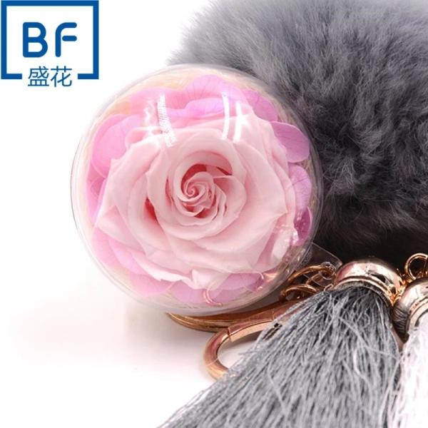Christmas Tree Decoration Acrylic Ball Preserved Rose Key Ring