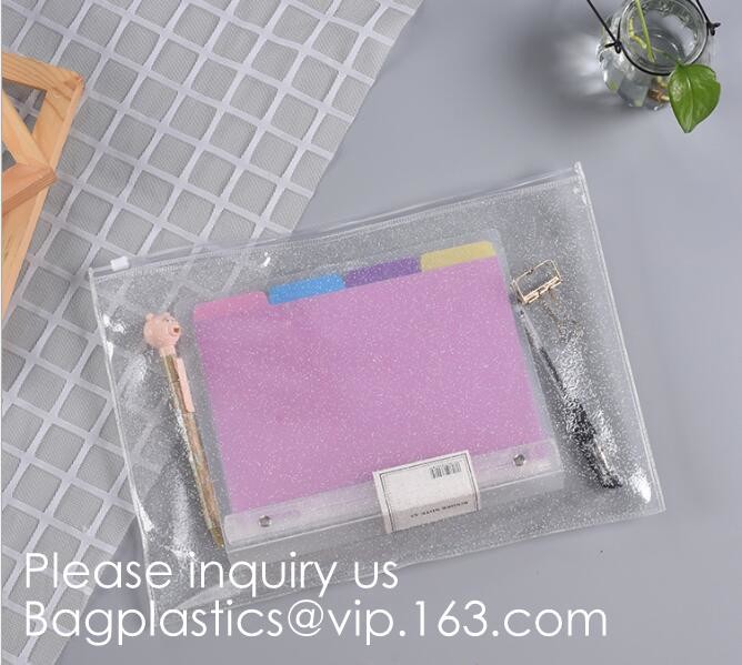 Metal Clip Zipper Slider Closure Bags, Zip Envelope, Clear Color A5 Size Paper Document File Invoice Bill Zipper Bag Pen
