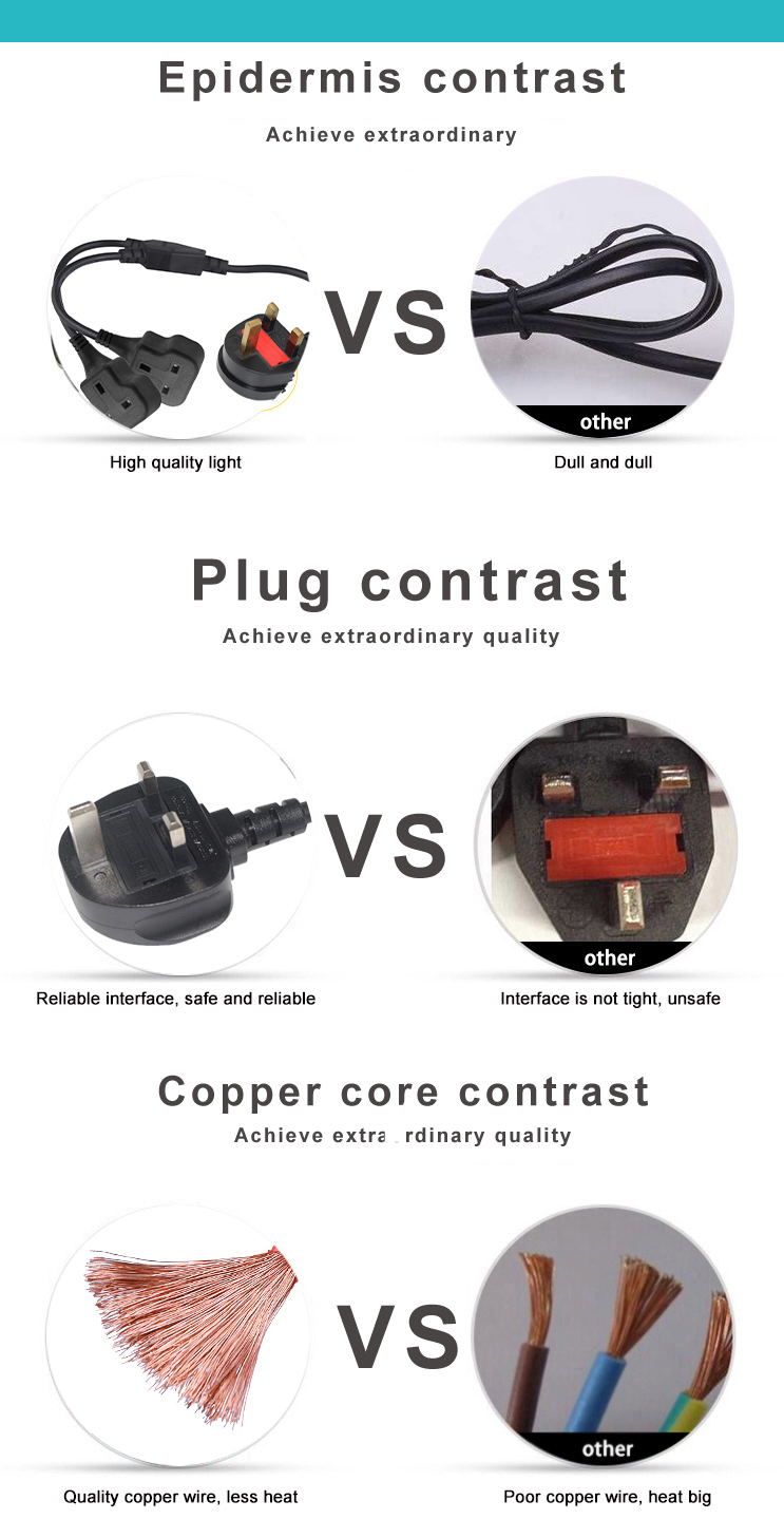 Copper 3 Wires AC Power Cord UK 3Pin Male To Double Female Connector Y Splitter England Cable