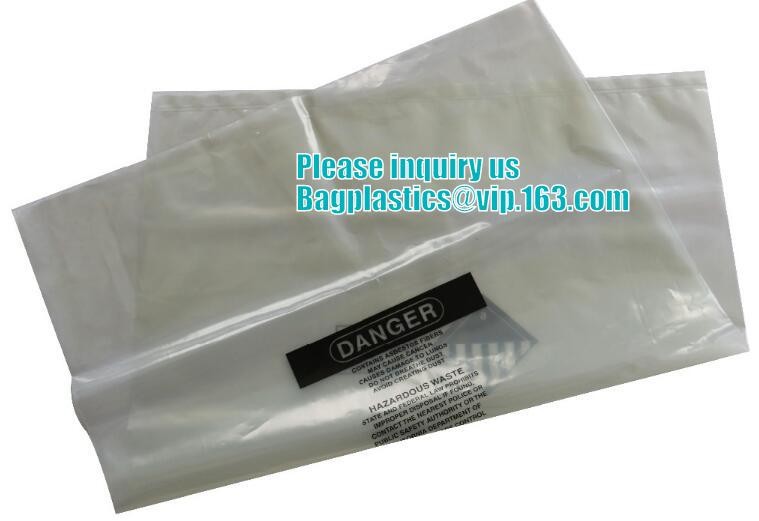 custom printed jumbo plastic garbage packaging plastic asbestos waste bag, poly asbestos warning printed burial bags