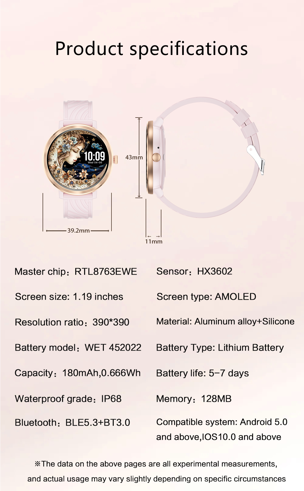 Eraysun Fashion AMOLED Smart Watch NX27 1.19inch BT Call Female Physiology Pressure Women Watches IP68 NX27 Smartwatch