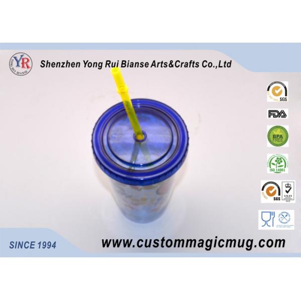 600 ml Custom V shape Plastic Straw Cup , Beverage Plastic Mug with Straw