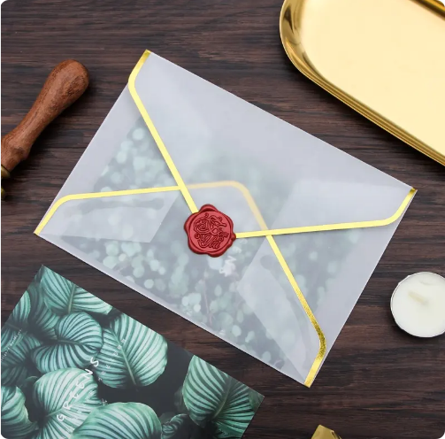 Custom Gilt Edge Glassine Paper Envelope Bag For Postcard Greeting Card Packing