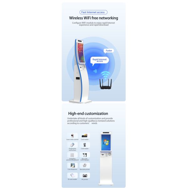21.5/27 Inch Self-Service Kiosk Android/Windows Touch Screen Printer/QR Scanner Cash Payment-OEM Including Barcode Reader SDK