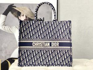 China Dior Oblique Embroidery Canvas Navy Blue Branded Shoulder Bag Christian Book Large on sale