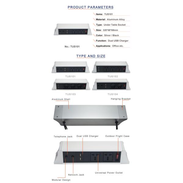 BNT Aluminum alloy hanging under table mounted table power socket