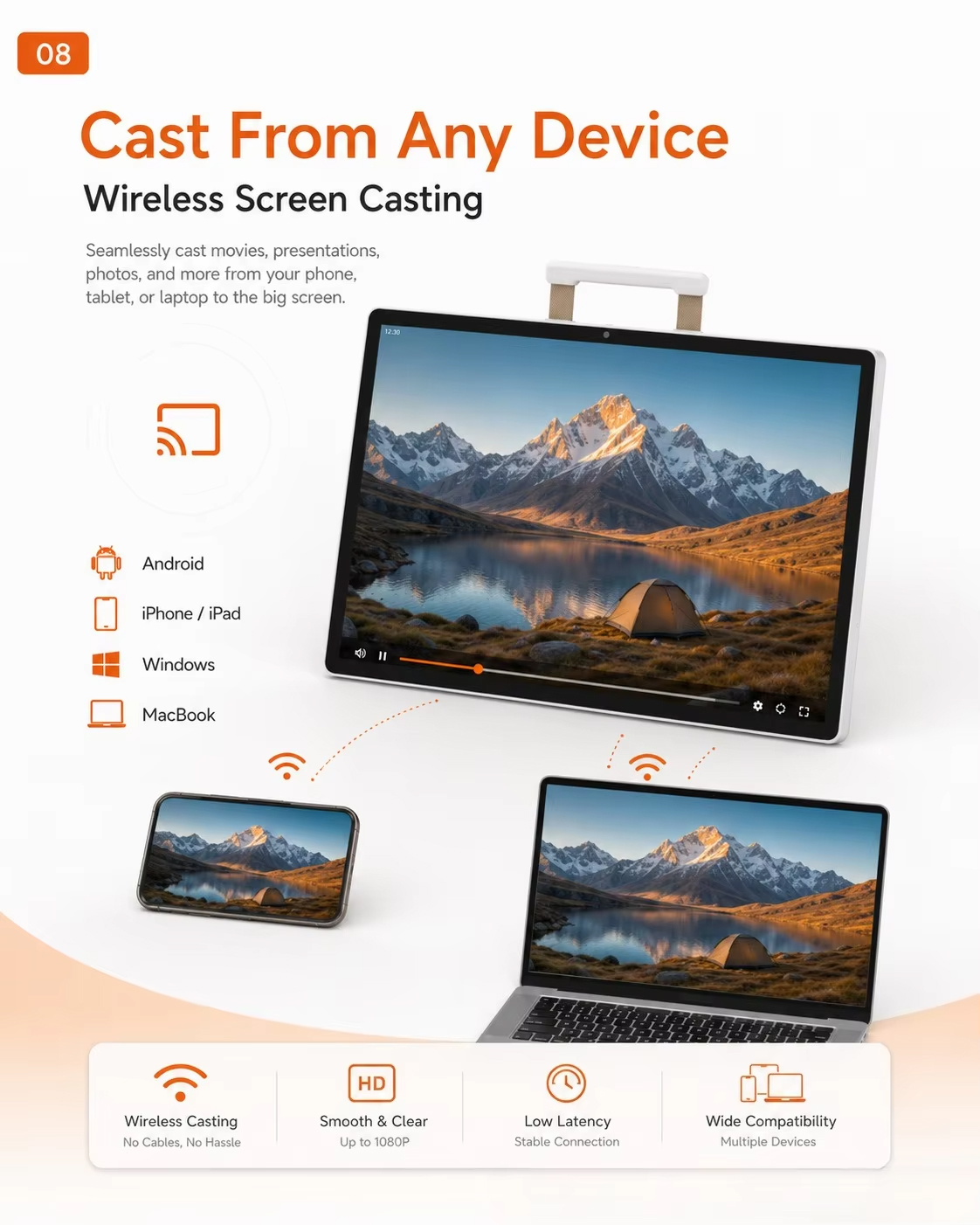 Kinstone New Arrival 24 inch desktop portable touch tablet Android mobile TV