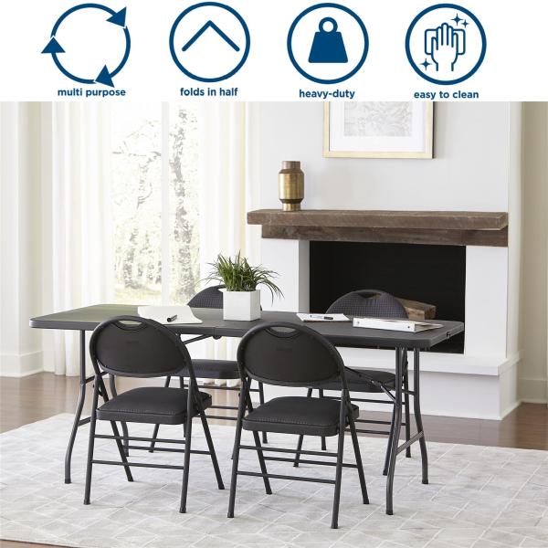 Plastic Folding Table Black 6ft Molded for Indoor Outdoor Banquet Picnic Iron Frame