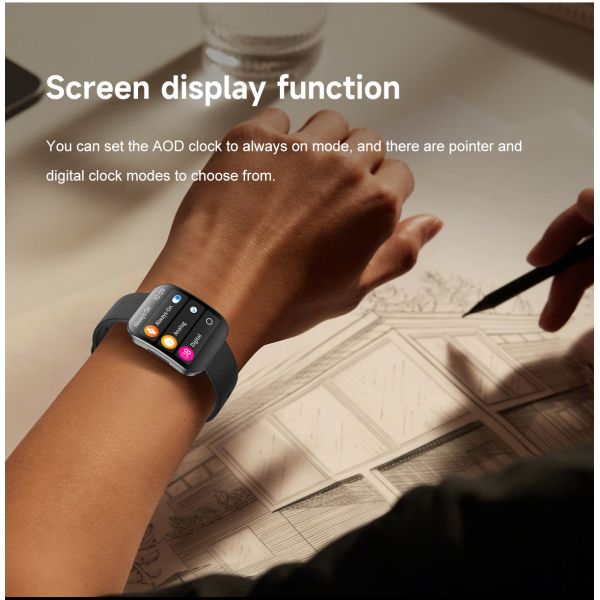 Curved Amoled Smart Watch U17 BT Calling 1.85" Ultra-thin 6.9mm Body Pressure HRV Heart Rate Monitoring Smartwatch