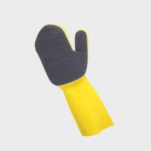 Rubber Cleaning Gloves With Sponge And Scouring Pad Waterproof Free Size For