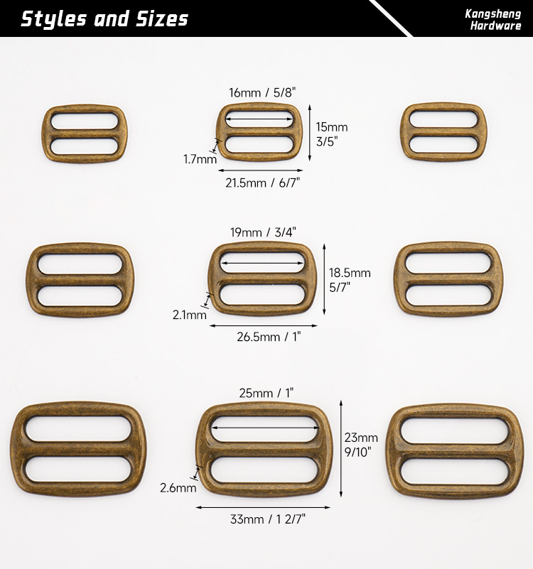 Handbag Straps Metal Buckles Glossy Antique Copper Adjustable Buckle Slider Tri-Glide