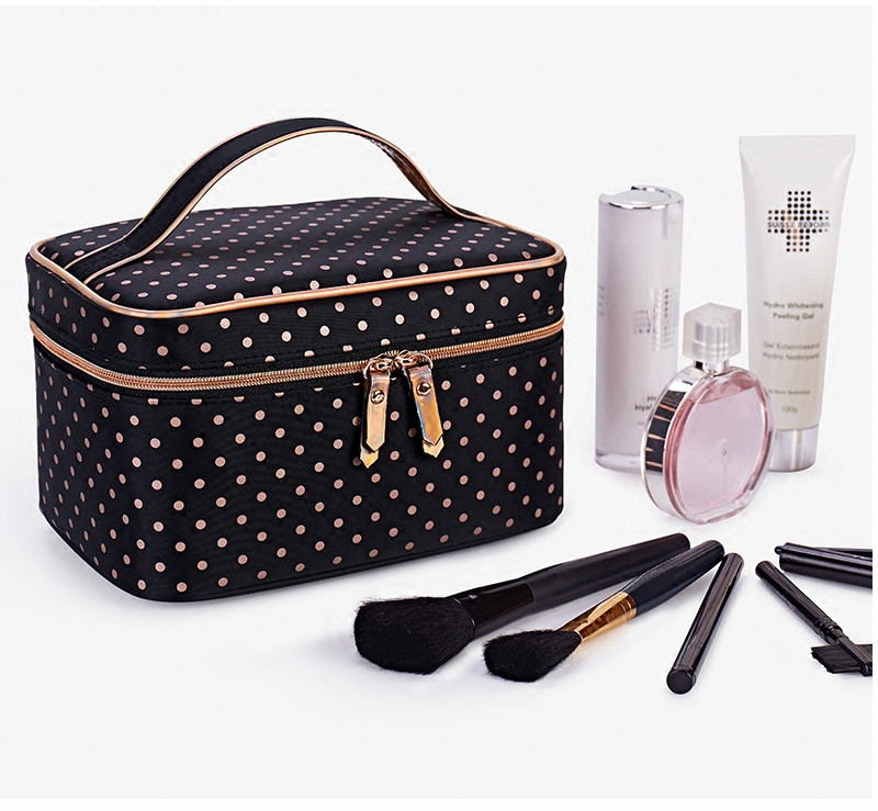 Large Capacity Dot Pattern Double Zipper Waterproof Cosmetic Tote Bag