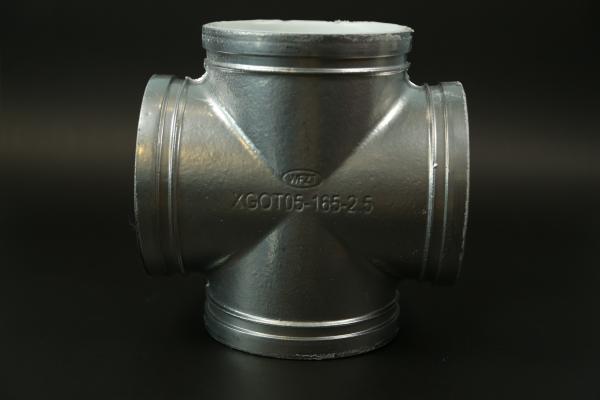 Silver Lined 4 way elbow pipe fitting Ductile iron Grooved