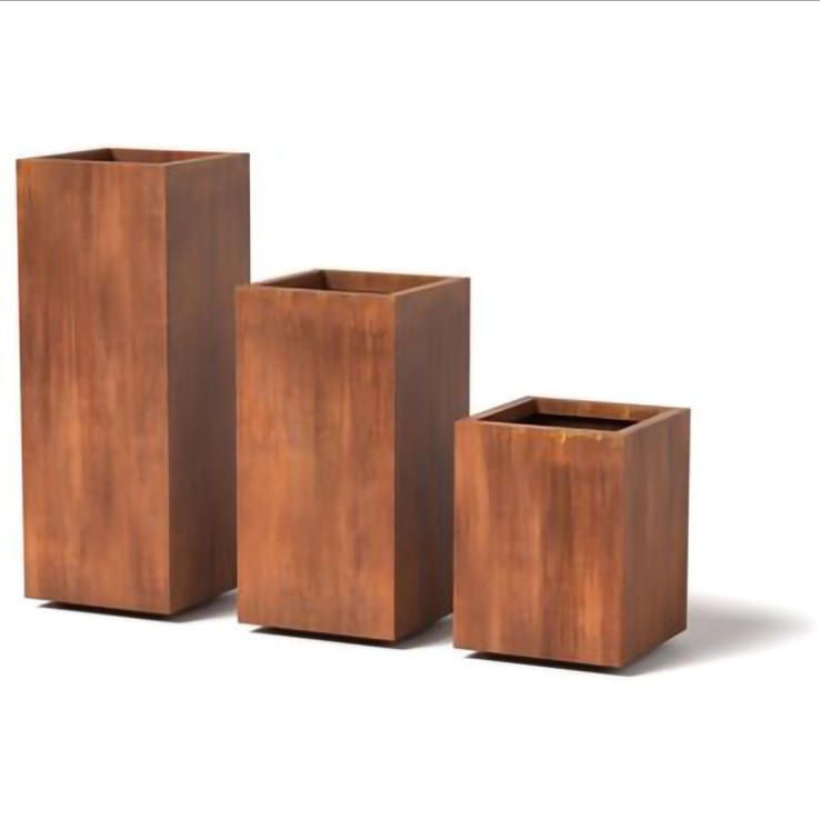 Corten Steel Flower Pot Large Vertical Corten Steel round planter