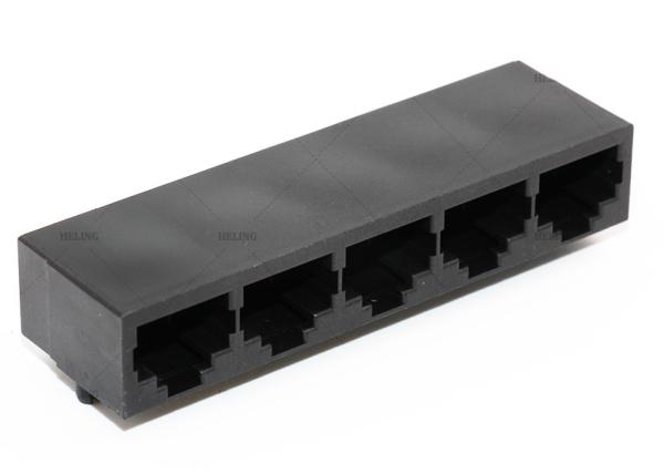 Cheap Unshielded RJ45 Multi Port Jack Black Color 1 x 5 With 1.27 mm Terminal Pitch for sale