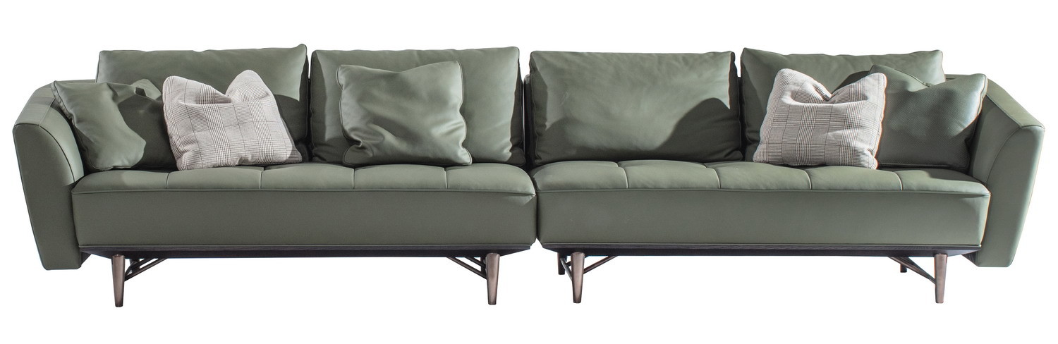 Long sofa divided into two sectionla chaise sofa with ottoman by Feather filled leather upholstery cushion lobby seating