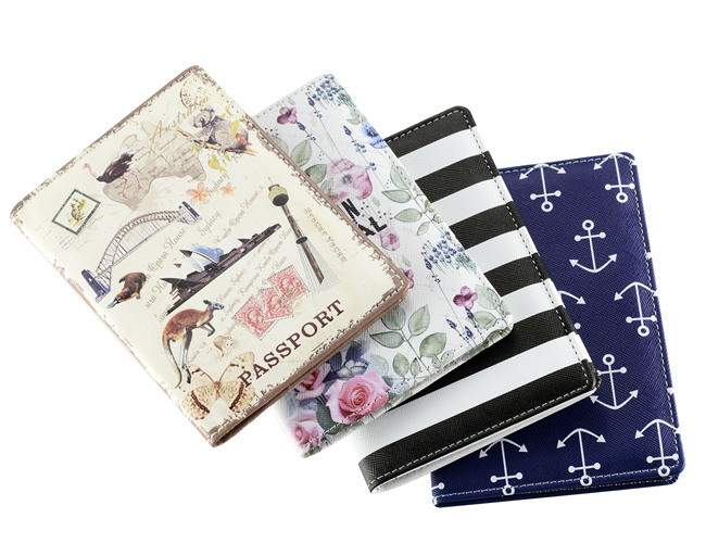 Printing PU Leather Travel Passport Holder Rectangle Slim Cover Wallet