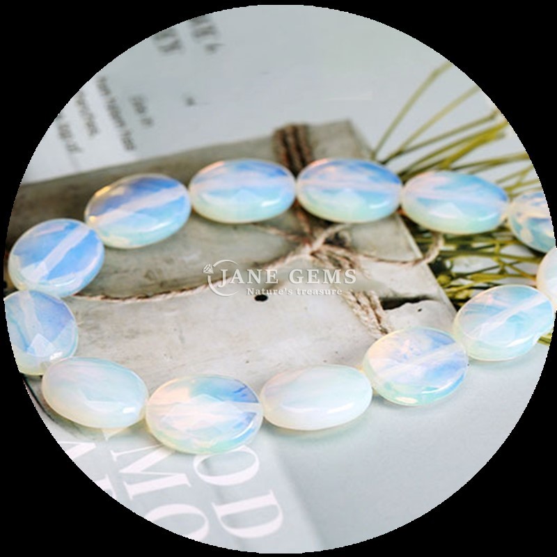 Faceted Oval Shape Gem Bead Natural Crystal Opalite Blue Dot Stone Loose Bead Strands For Bracelets