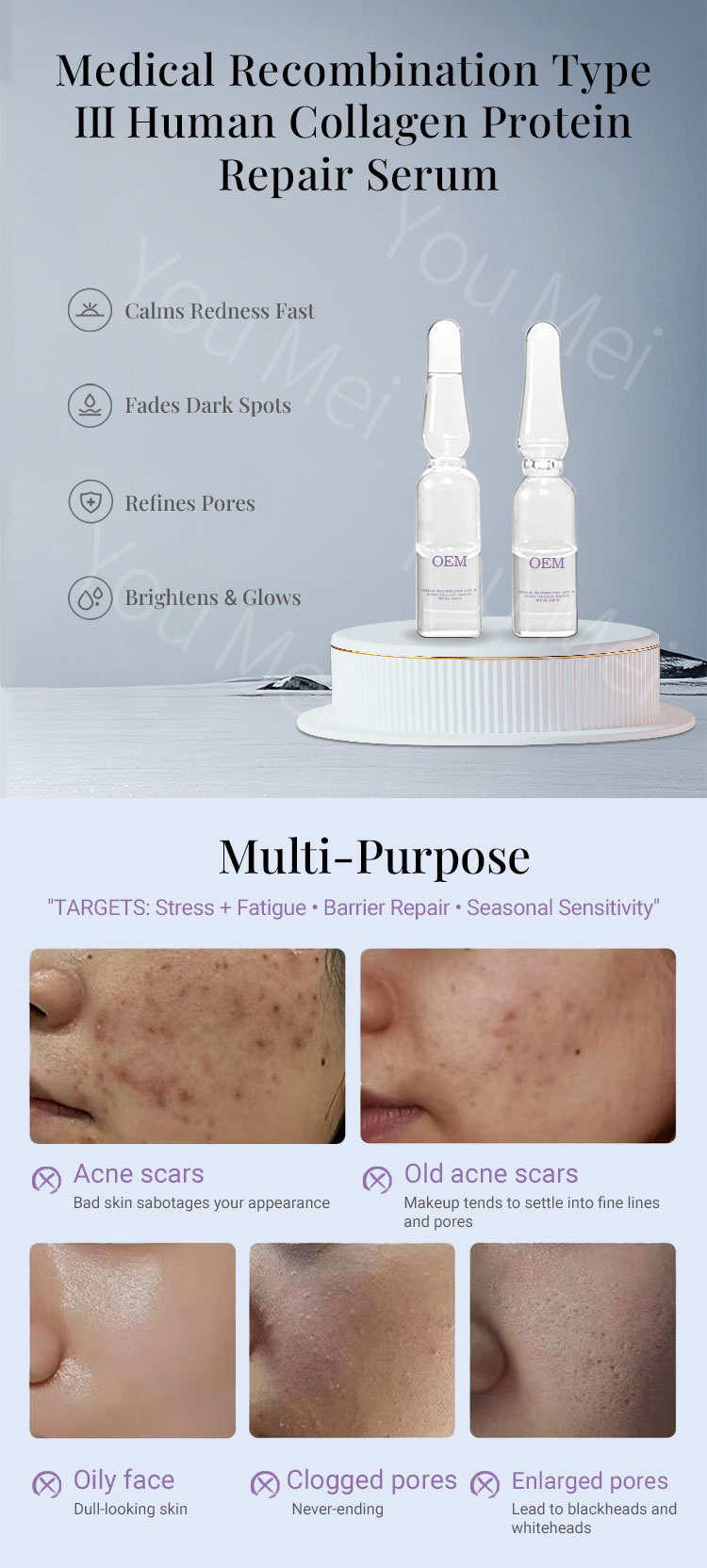 OEM ODM Collagen Hydrating Repair Wrinkle-Removing Anti-Aging Ampoule Whitening Spot Removal and Repair Essence