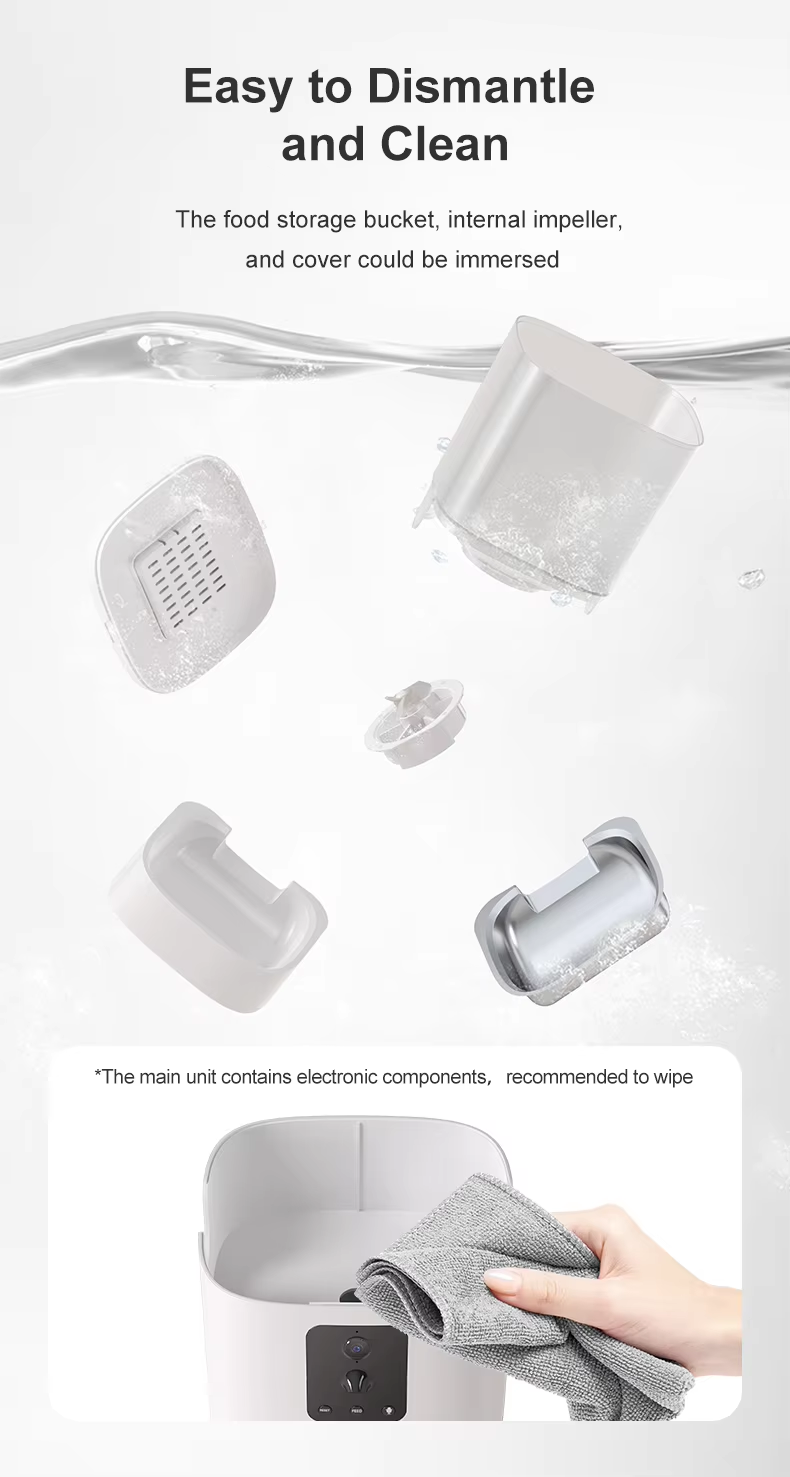 Intelligent 6L Large Capacity Dual Camera AI Dog Cat Food Dispenser Eco-Friendly Automatic Charging Plastic Bowl Feeder