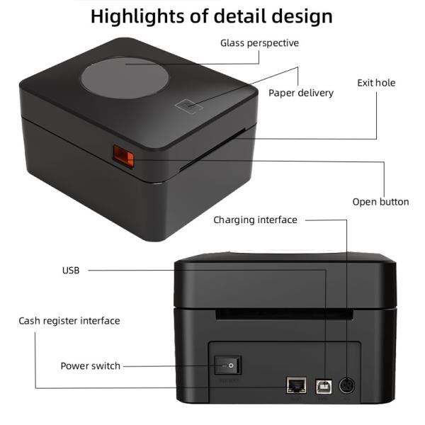 Thermal Line Printing Inkless Desktop Thermal Printer with 160mm/s Black Print Speed