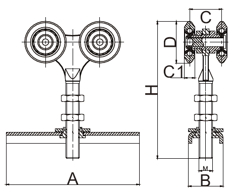 38mm Garage Industrial Sliding Door Tracks And Rollers 4 Wheel