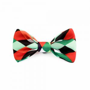 China 3.94in 10cm Red Rainbow Dog Bowtie Plaid Dog Collar With Bow on sale