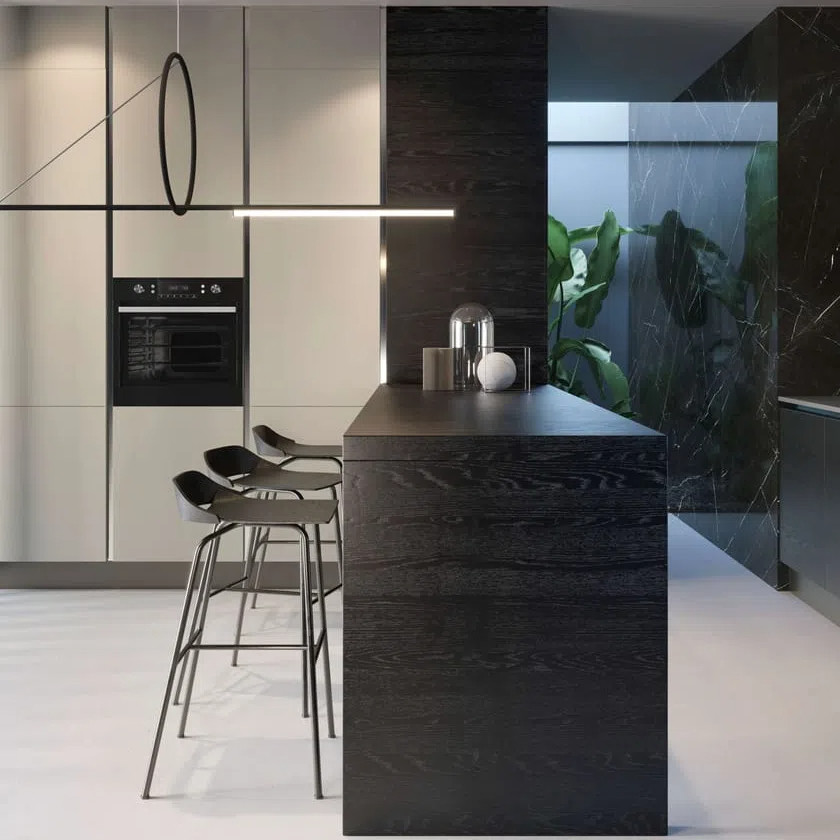 New Luxury Modern Wood Door Material Wood Grain Kitchen Cabinets For Villa