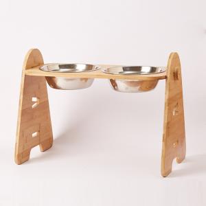 China Wooden Pet Feeder Bowls Elevated Cat Dishes With Single Double Bowls on sale