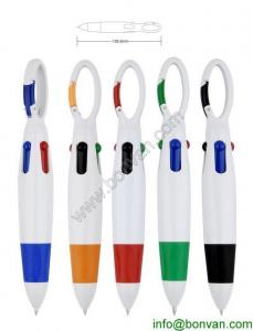 China plastic pen, multi color pen with ring,hook pen with 4 colors ink,four color ink pen on sale