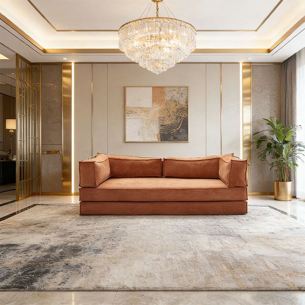 Modern Compression Sofa Bed Set Fabric Sectional Modular Design Stainless Steel Legs Square Shape Sponge Vacuum Packed Villa