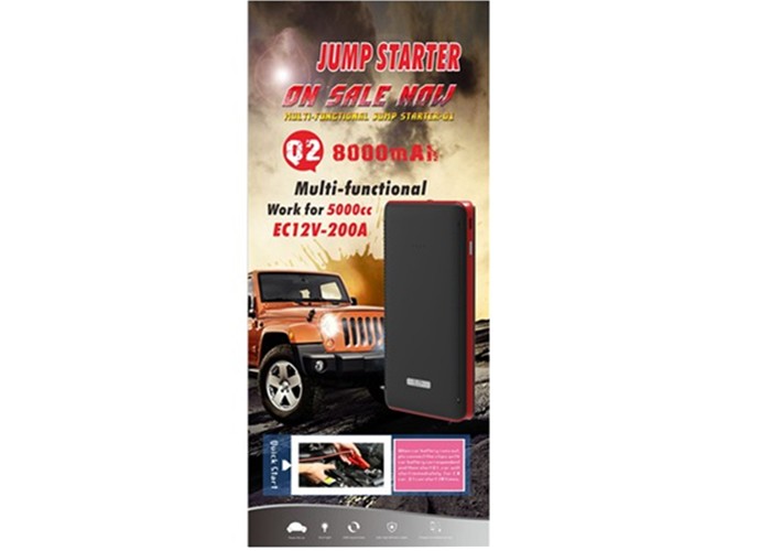 Ultra thin 15mm Black Portable Car Jump Starter & Power Bank for Smartphone / Tablets