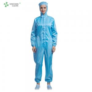 China Class 1000 Cleanroom Anti Static Garments 98% Polyster 2% Carbon Fiber Hooded Coverall on sale