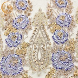 Quality Customized Beaded Lace Fabric 80% Nylon Handmade Embroidered wholesale