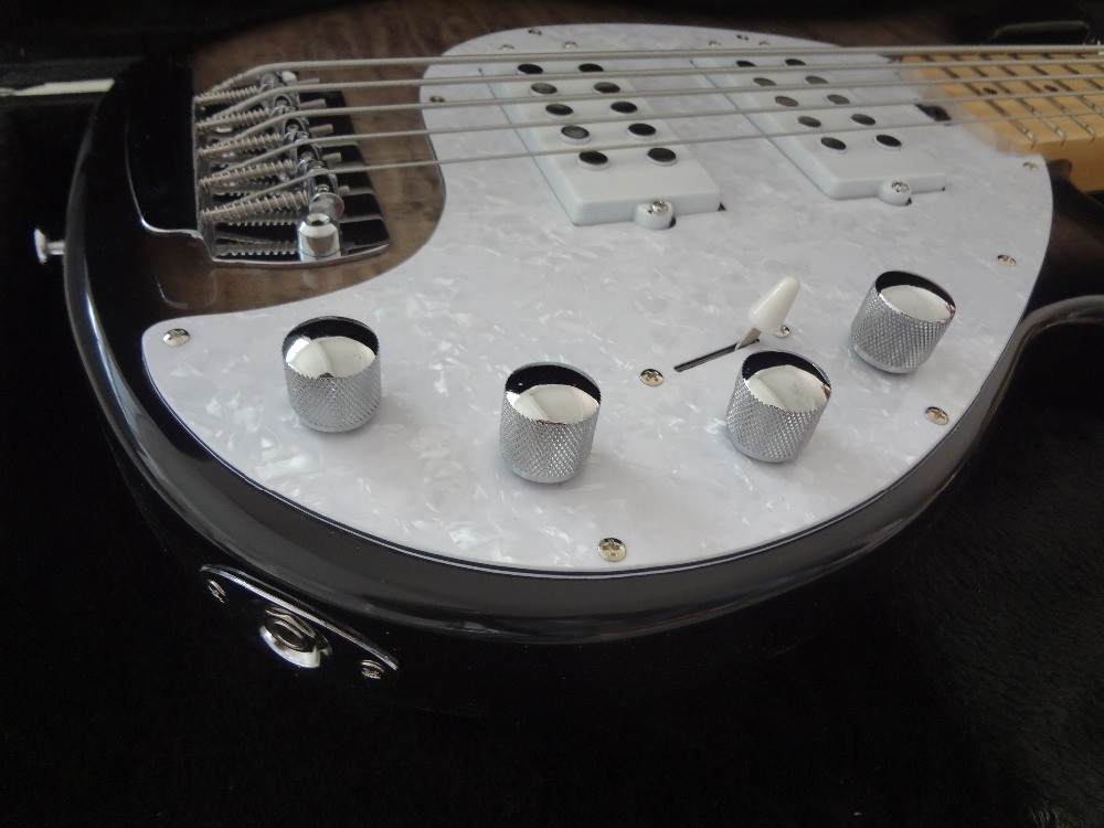 5 string bass guitar Erine ball sting ray 5 Gray quilted maple body maple neck and fingerboard
