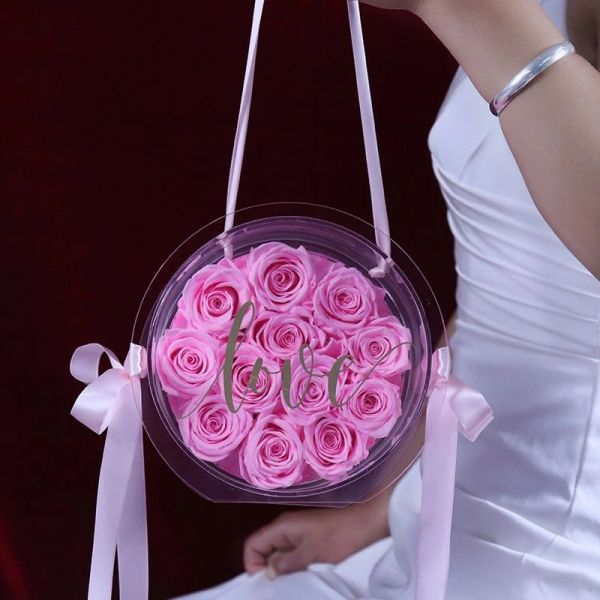 Preserved Rose Flower Eternal Rose in Transparent Round Acrylic Box for Love Valentine's Day Girls Birthday Long Lasting