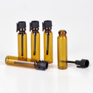 China Spot supply 1ml dark brown glass bottles for essential oil packing, amber glass test sample perfume vials on sale