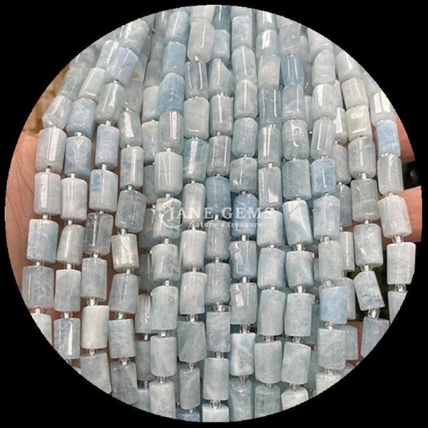Gems Bead Natural Crystal Aquamarine Prehnite Gemstone Faceted Cylinder Shape
